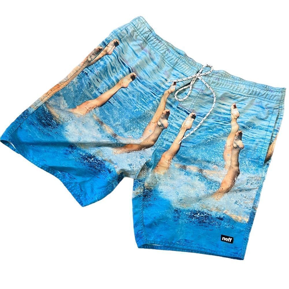 MENS NEFF Blue Printed Elastic Waist Lightweight Loose Fit Board Short XL